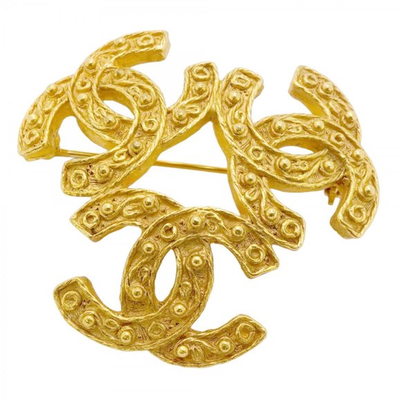 Chanel Triple Coco Brooch, GP Plated Gold, Women's - Picture 1 of 7